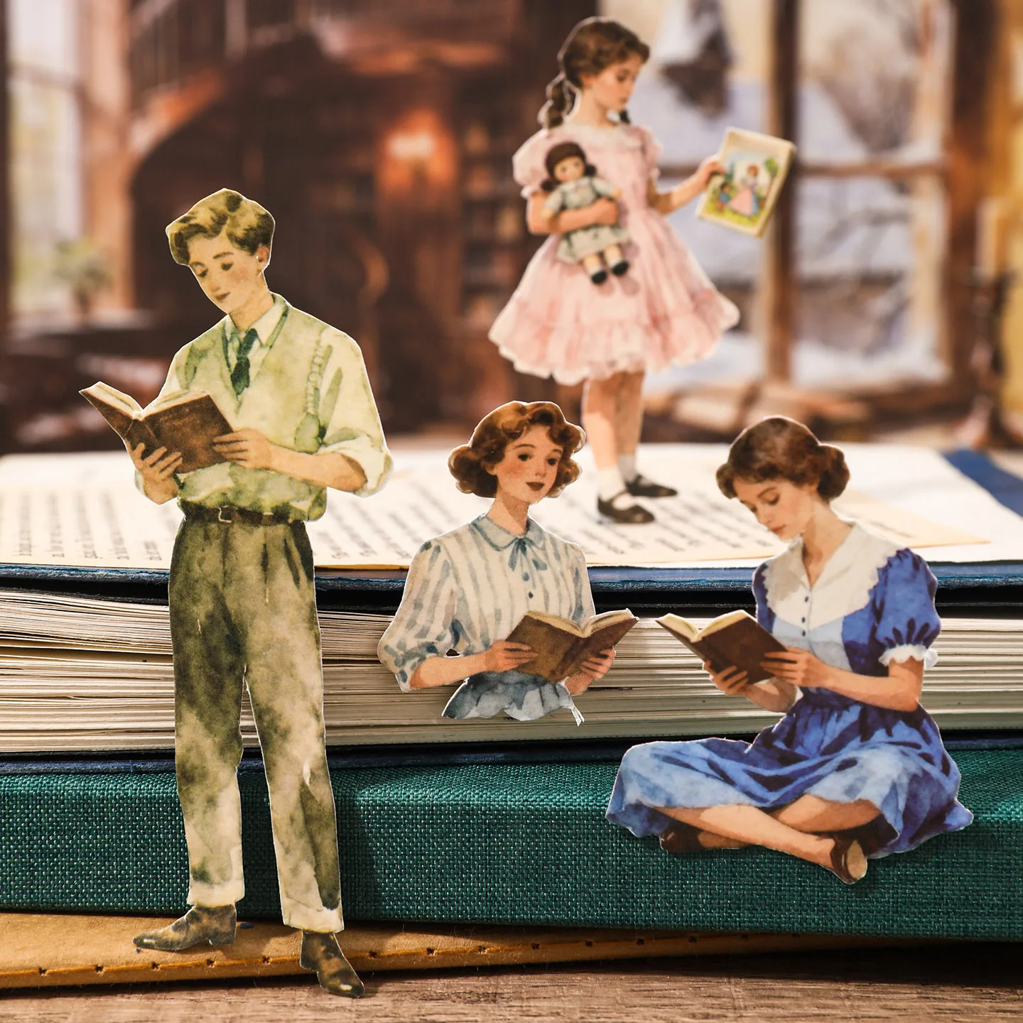 50sheets/book Retro Material Sticker Book Character Pattern Sticker Hand Account Material for Office Photo Frame Decoration Gift