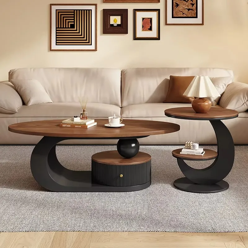 

Modern luxury cream style new light walnut tea & small family living room coffee table combination