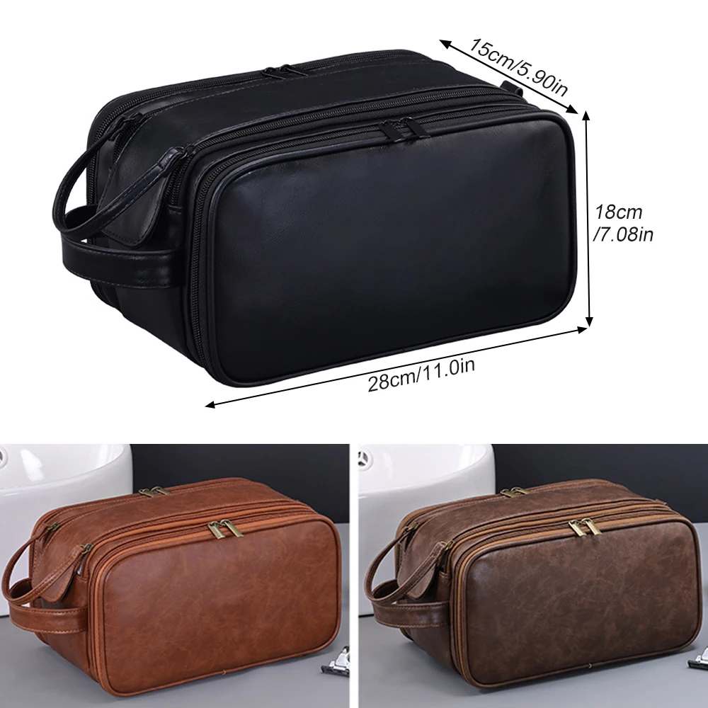 1PCS Toiletry Bag for Men, PU Leather Travel Toiletry Bag Hanging Travel Shaving Bag for Toiletries, Waterproof Dopp Kit