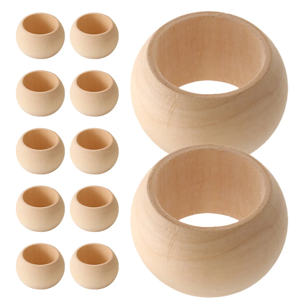 

12Pcs Wood Napkin Rings Set Natural Finish Napkin Holders Dining Table Wedding Party Decor Serviette Holders