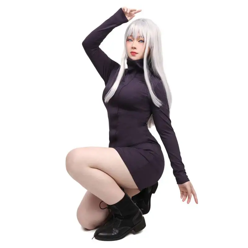 Wenham Frauen uns Größe Gojo Satoru Cosplay Kostüm dehnbare Uniform Anzug Party Outfit lila Kleid mit Brille für Halloween