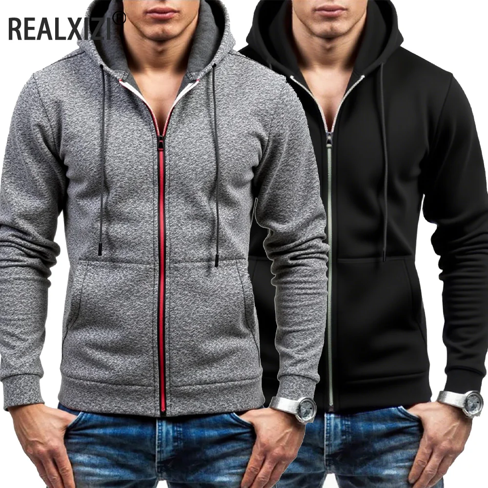 

Men's Hoodies Zipper Jacket Coat Solid Sweatshirts Sport Outerwear Long Sleeve Cardigan Men Outdoor Casual Jacket Streetwear