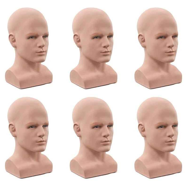 AT69 -6X Male Mannequin Head Professional Manikin Head For Display Wigs Hats Headphone Display Stand (Skin Color)