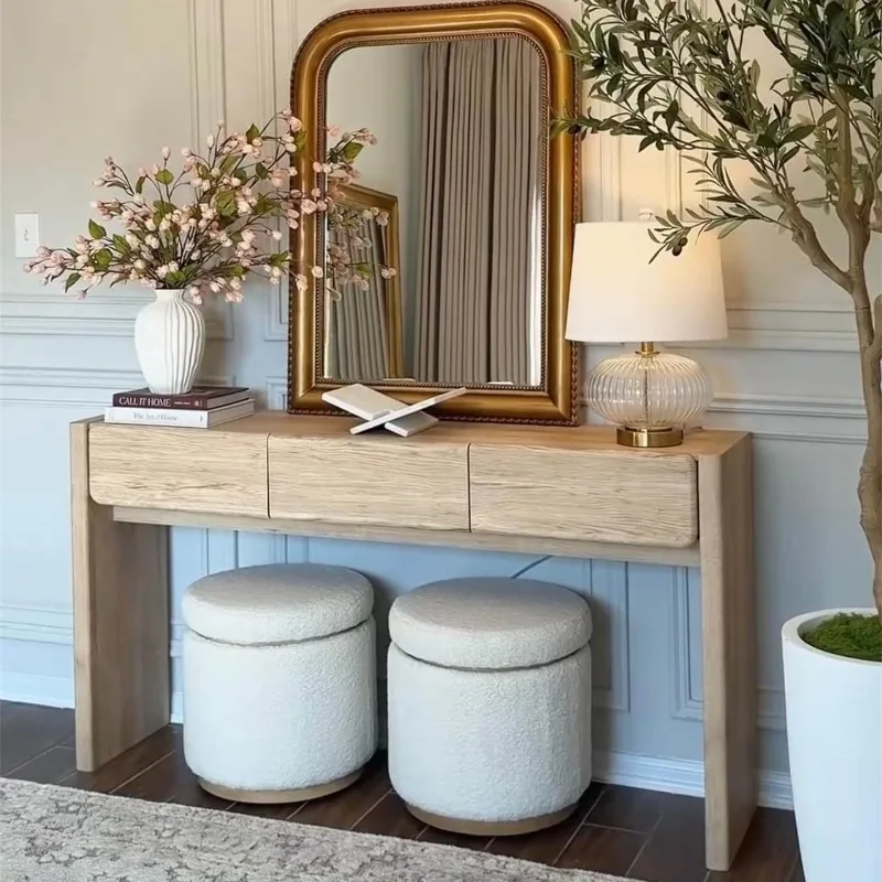 Nordic style entrance table log color solid wood storage table home decoration table rack number