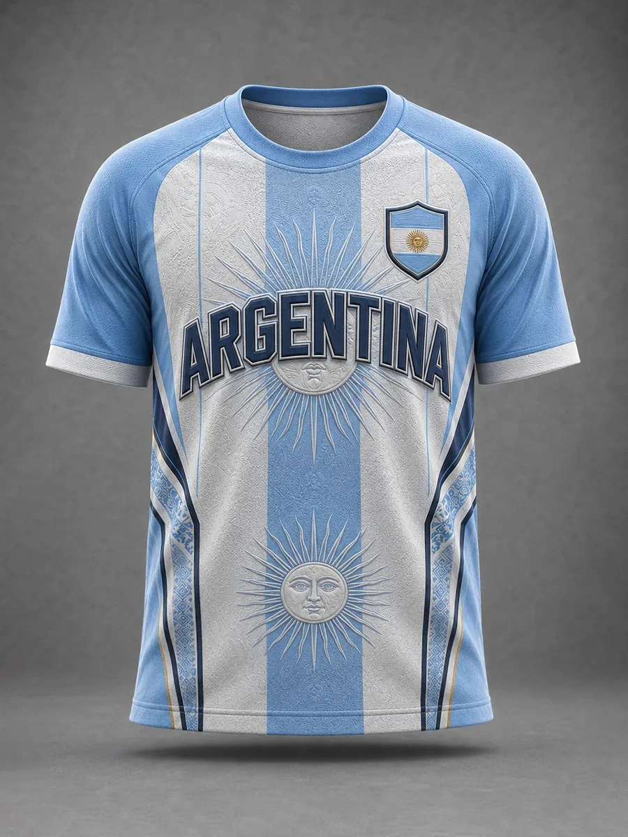 Motorcycle Men's Argentina Football Printed Casual short sleeves t-shirt Football Cultural T-Shirt