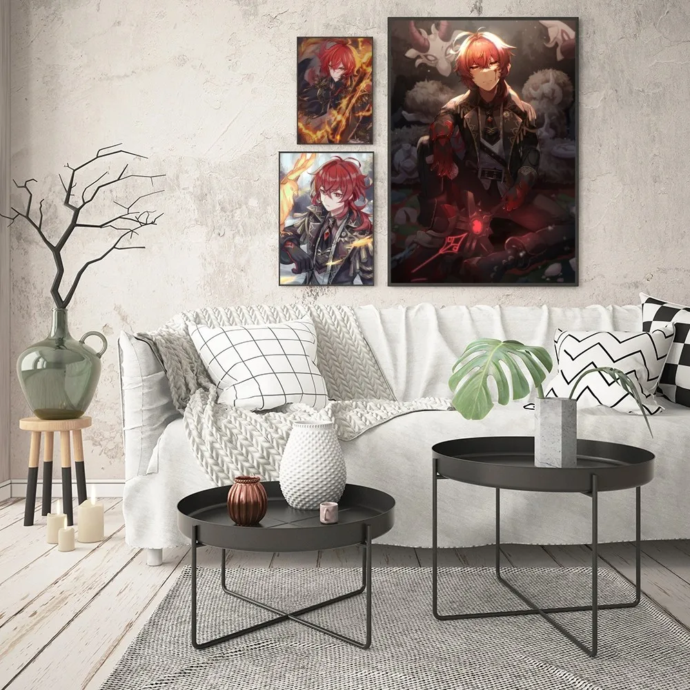 1pc Genshin Impact Diluc Poster Good Quality Prints And Posters Vintage Room Home Bar Cafe Decor Aesthetic Art Wall Painting