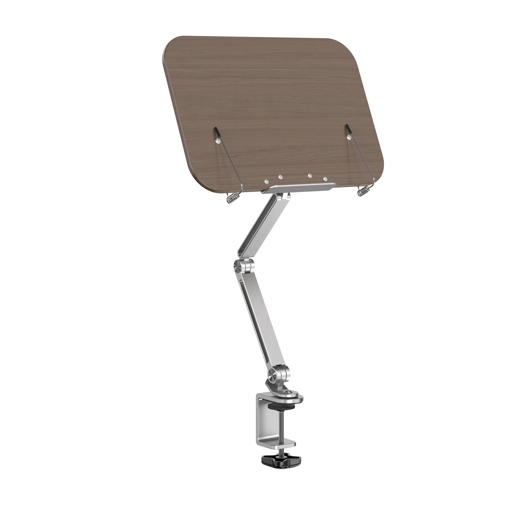 360 Degree Rotatable, Cantilever Reading Book Stand,  Aluminum Walnut, Supports Books, Tablets, for Desktop and Bedside Stand.