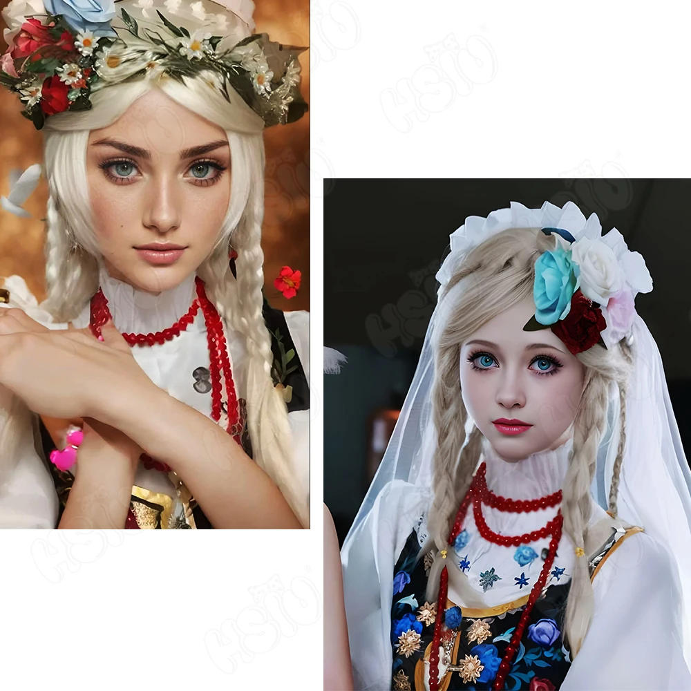 Vera Nair Cosplay Pruik Hsiu 50Cm Grijs Goud Lang Haar Hittebestendige Synthetische Pruik + Pruik Cap Spel Identiteit V Vera Nair Cosplay Pruik