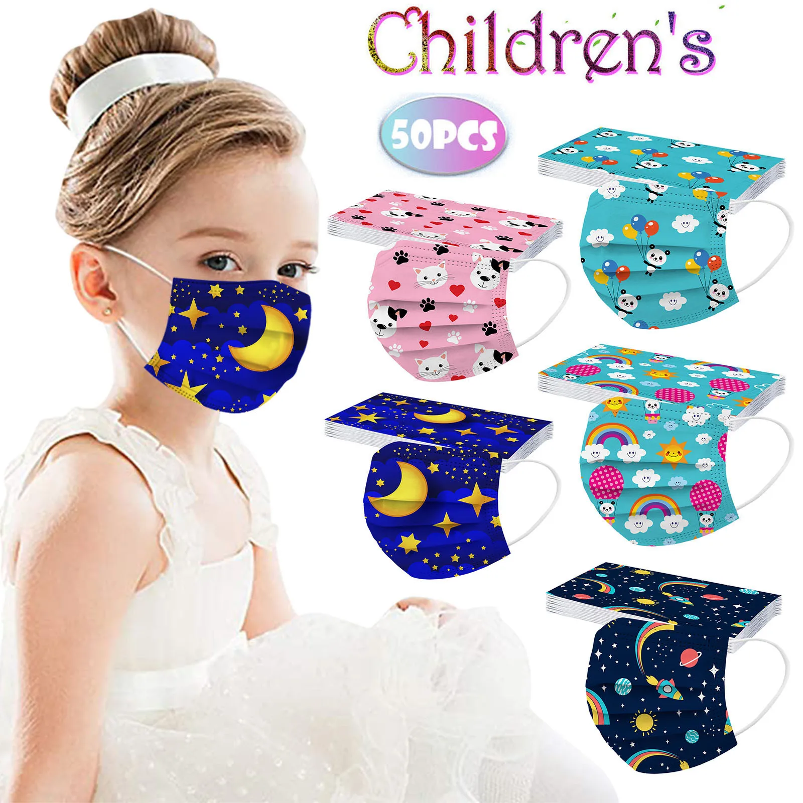 mascara-infantil-fofa-pacote-com-50-unidades-estampa-de-desenho-animado-cobertura-facial-com-design-de-panda-espacial-protetora-descartavel-respiravel-para-uso-externo-t1