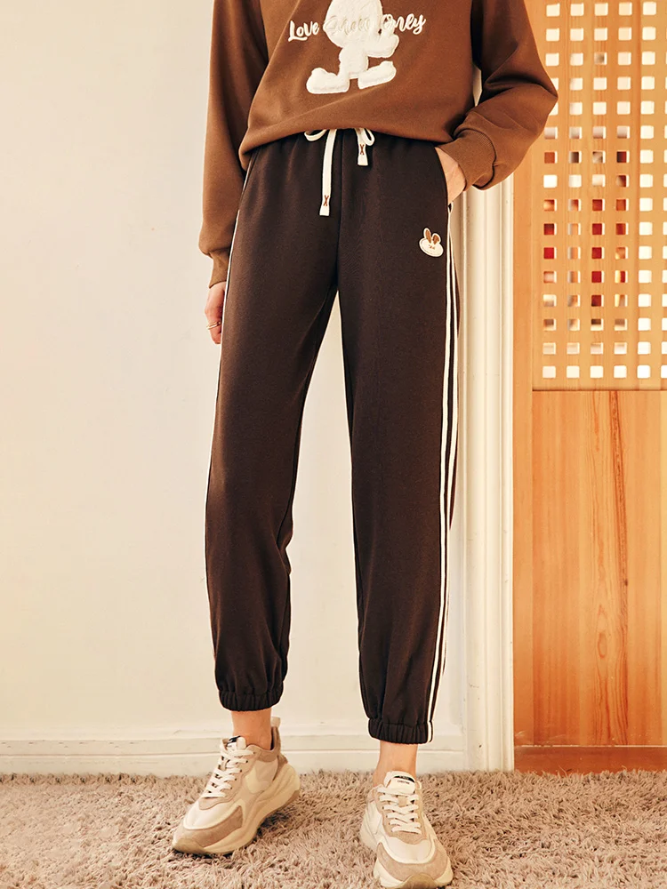 

OLrain Women's Fleece Lined Pants 2025 Winter French Style High Waist Straight Leg Cuffed Ankle Casual Sweatpants O22DK66889