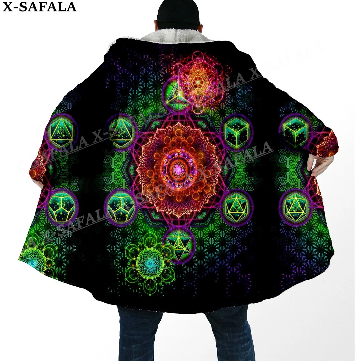 

Trippy Mandala Psychedelic Colorful Art Thick Warm Hooded Cloak Men Overcoat Coat Windproof Fleece Cape Robe Hooded Blanket-5