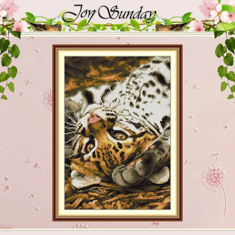 Lovely Little Cheetah Patterns Counted Cross Stitch Set DIY 11CT 14CT 16CT HD Stamped DMC Cross-stitch Kit Embroidery Needlework