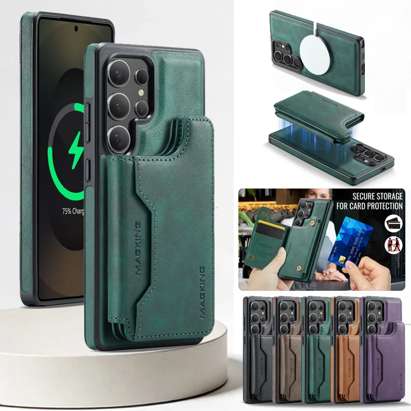 

Leather Flip Wallet Phone Cases for Samsung Galaxy S26 S23 Ultra S25 Edge S24 FE Cards Holder For Magsafe Cover Hoesje Coque Bag