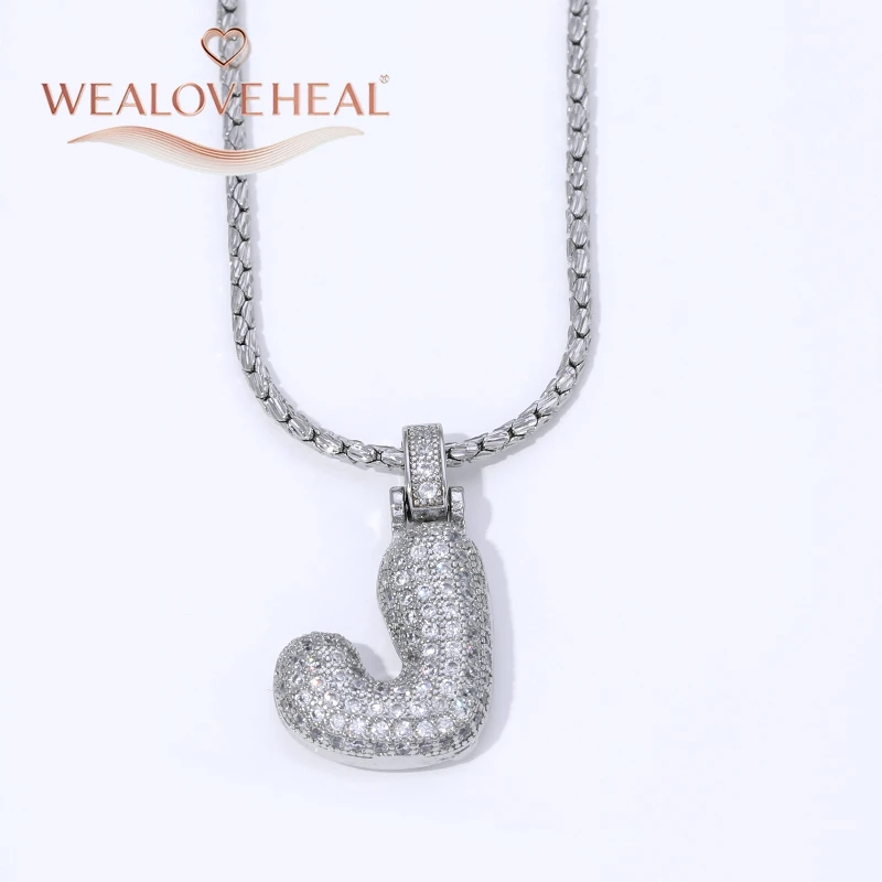 Rhodium-Plattierte A-Z Bubble Initial-Halskette, Puff-Ballon-Buchstaben-Anhänger-Halsketten mit Zirkonia, Hip-Hop-Schmuck-Geschenk für Frauen und Männer – Detail 28