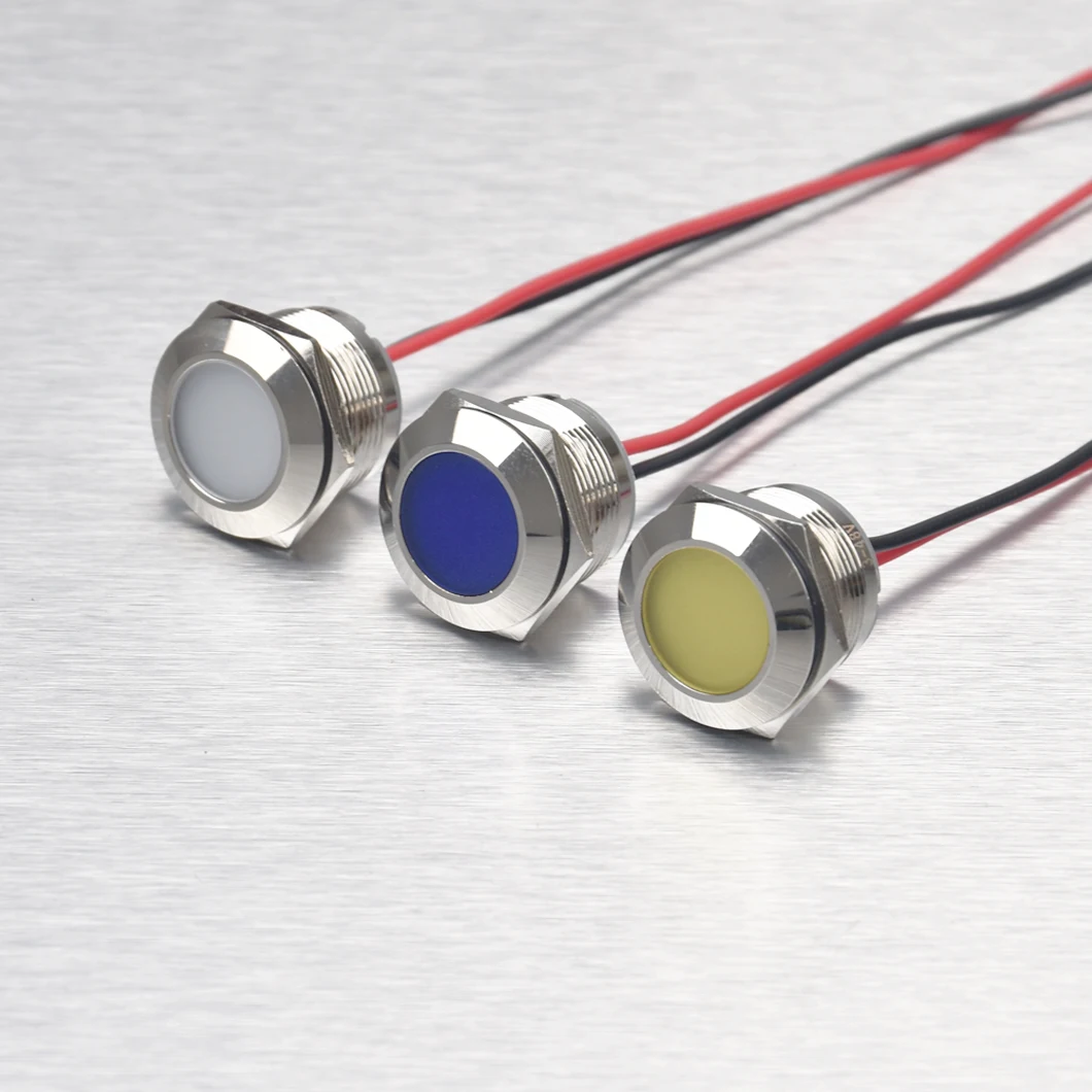 25MM Flat Head Top Quality Indicator Light LED Industrial Signal Pliot Lamp 3-48V/220V with 150MM Wire Cable LED Light