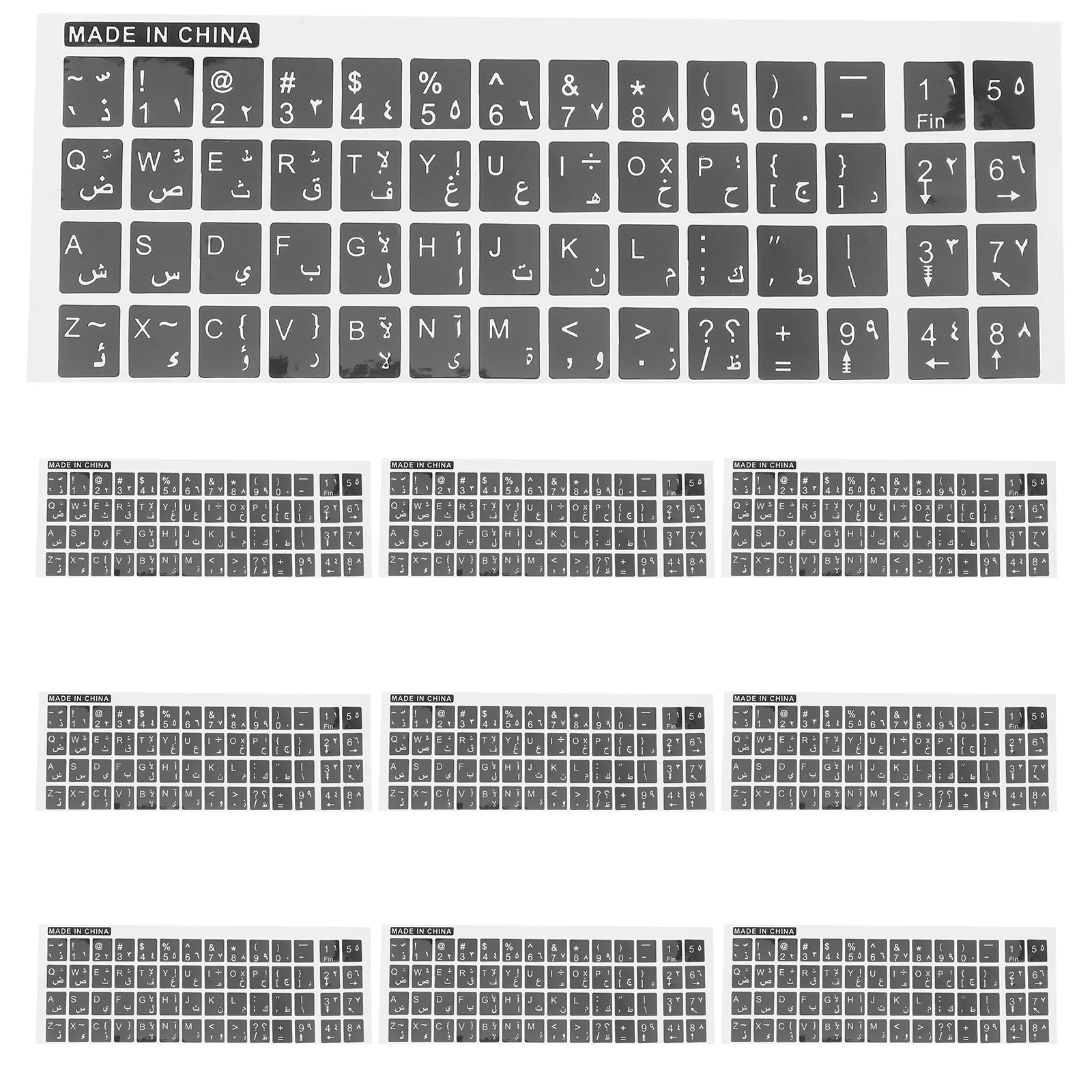 

10 Sheets Keyboard Stickers Computer Replacement Universal PVC Self Adhesive Black Background White Letters Easy Apply