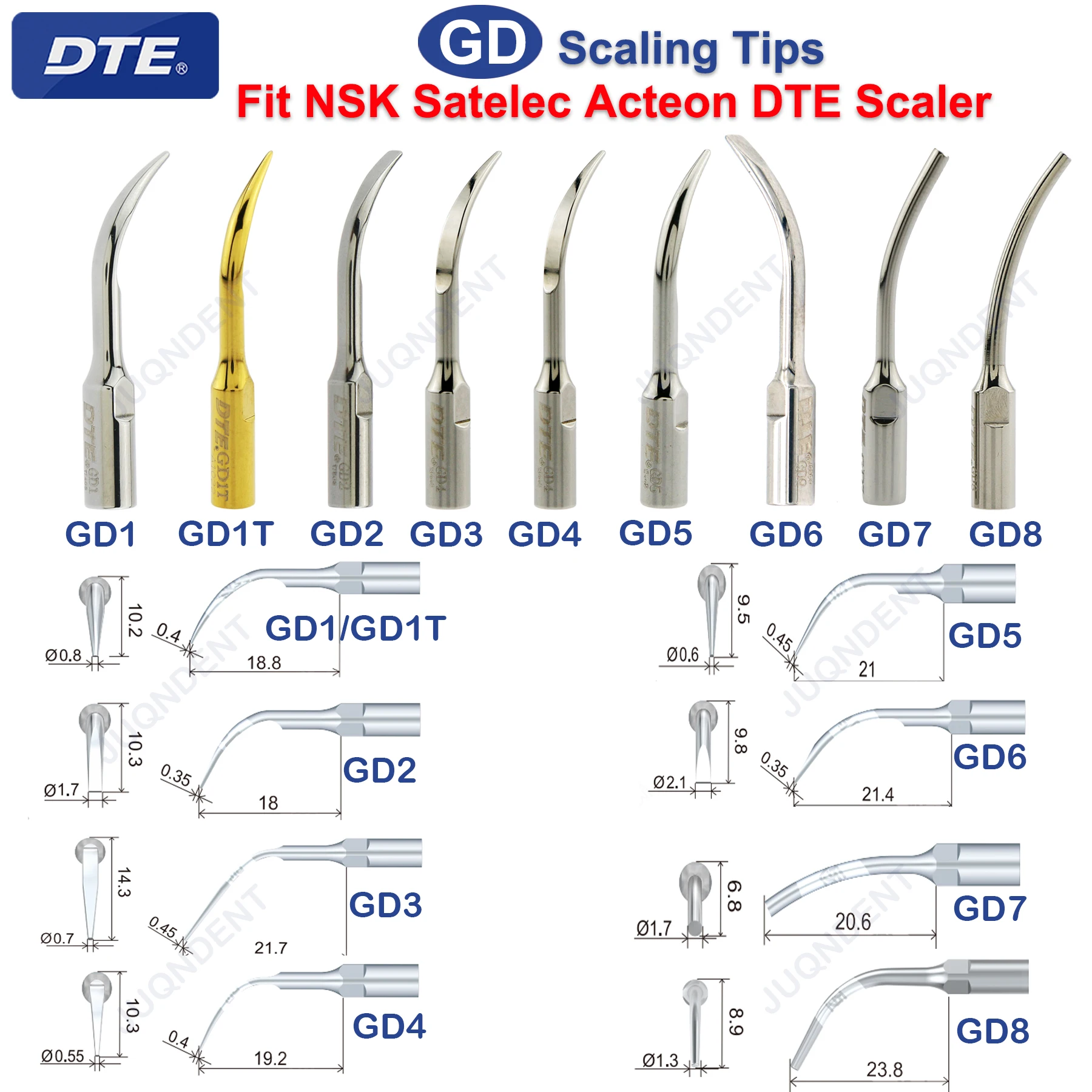 Woodpecker-DTE Dental Ultrasonic Scaler Dicas para Odontologia, Endodontia, NSK, Satelec, Acteon Handle, V2, V3, LED