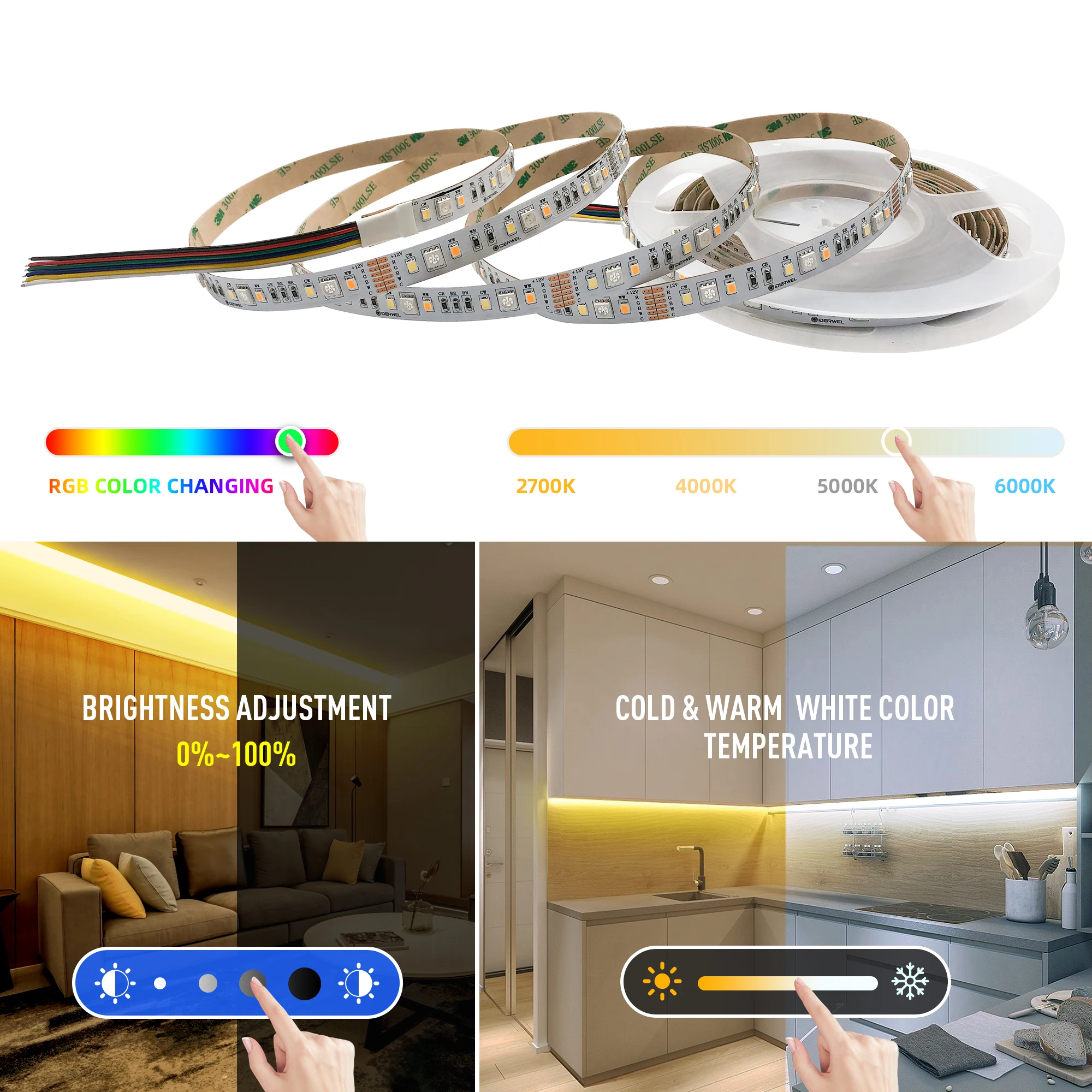 Wifi LED RGBCCT Light Strip 5 in 1 Dimmer Controller Tuya Alexa Voice Cloudy 2.4G RF Remote Control WT5 work with Alexa 12V/24V