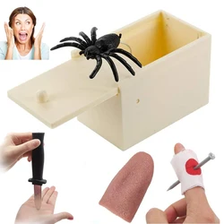 Kids Funny Prank Spider Box Fake Tongue Fake Finger Through Nail Fake Snake Toys for Halloween Party Favors Decoration Prank Toy