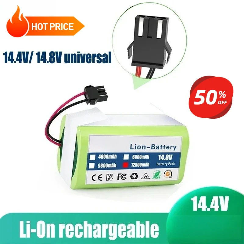 

14.4V 12.8Ah Li-ion Battery for Cecotec Conga Excellence 950 990 1090 Ecovacs Deebot DN621 601/605 RoboVac 35C Panda I7