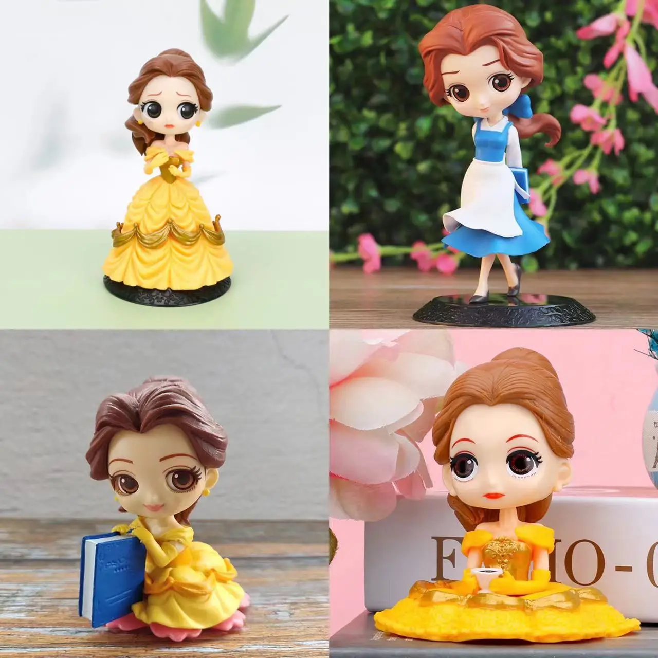 Disney 10-14cm Q Posket Belle Figures Toy Beauty And The Beast Belle Model Dolls Gifts For Girls Best Gift