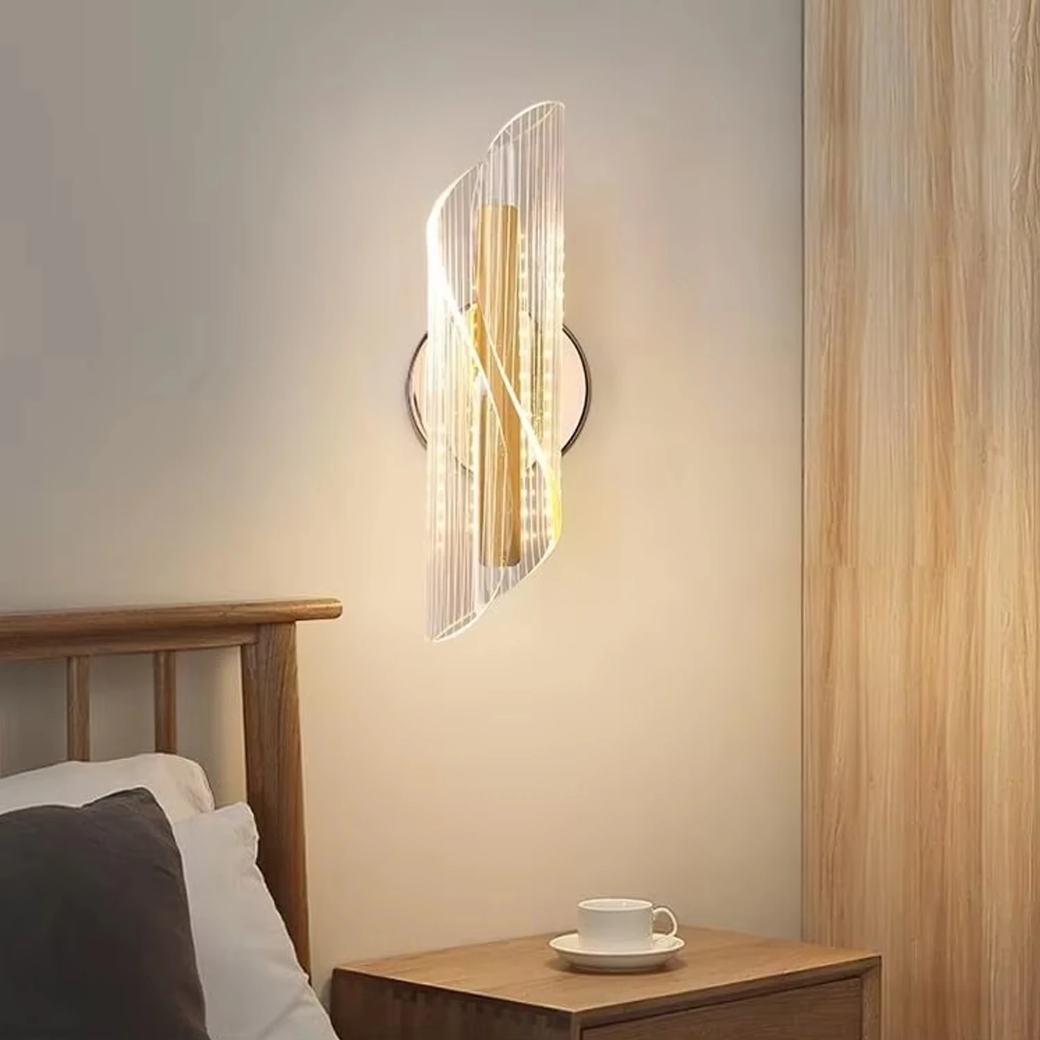 Indoor Wall Sconce, 16W 1800LM Modern LED Wall Lamp, 3000/4000K/6500K Gold Indoor Wall Light for Bedroom Living Room Stairs