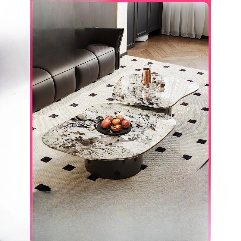 

Natural luxury stone coffee table high-end sense large and small coffee table combination