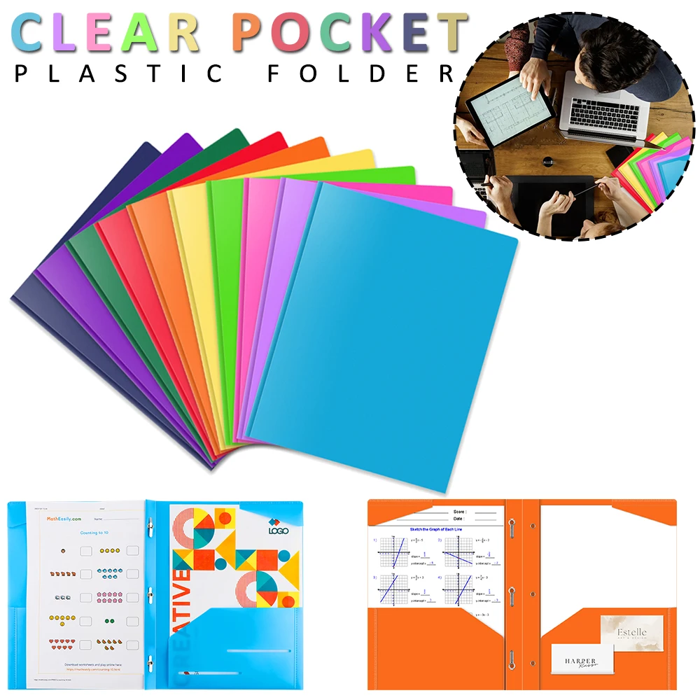 

6/10pcs Colorful Heavy Duty Plastic Pocket Folder with Prongs for Letter Size Paper Perfect For Organizing Document Files Papers