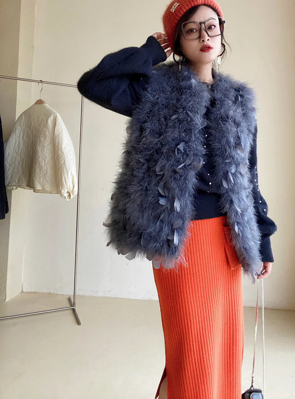 Women 100% Real Ostrich Feather Fur Small Vest Wedding Bolero Winter Evening Party Waistcoat
