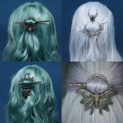 Enthic Viking Punk Witch Stick Hairpin Chunky Moth Hair Stick Cosplay Halloween Party Costumes Props Gothic Nordic Headpiece