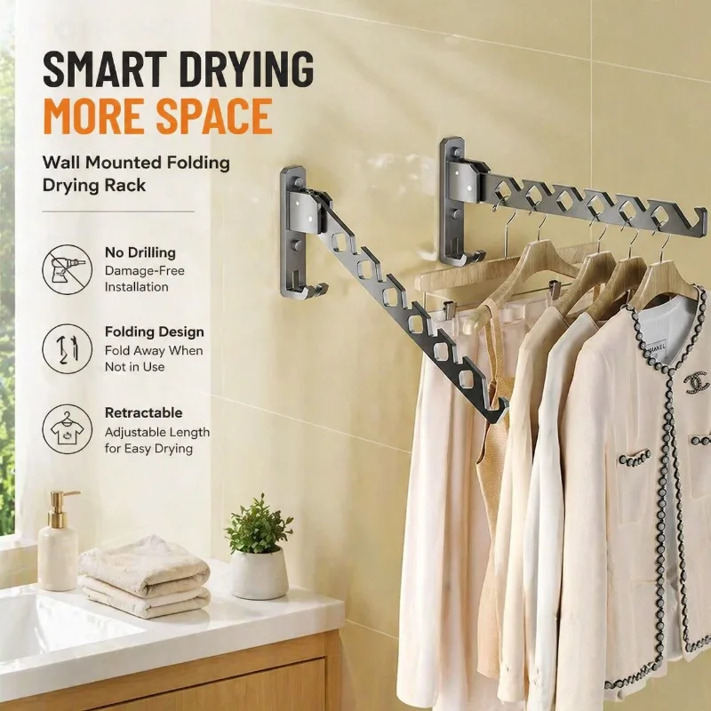 Structure Space-saving Household Garment Airing Organizer for Daily Laundry Arrangement Folding Wall Mounted Shelf Punch-free