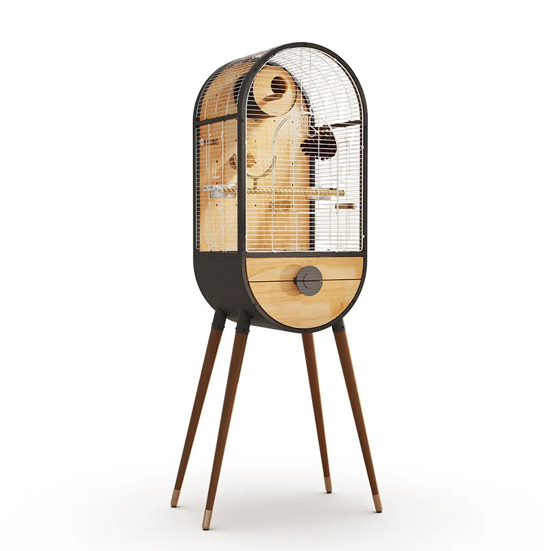 Parrot Birdcage Premium Stainless Steel Solid Wood Birdcage House DIY Interior Monk Golden Sun Xuanfeng