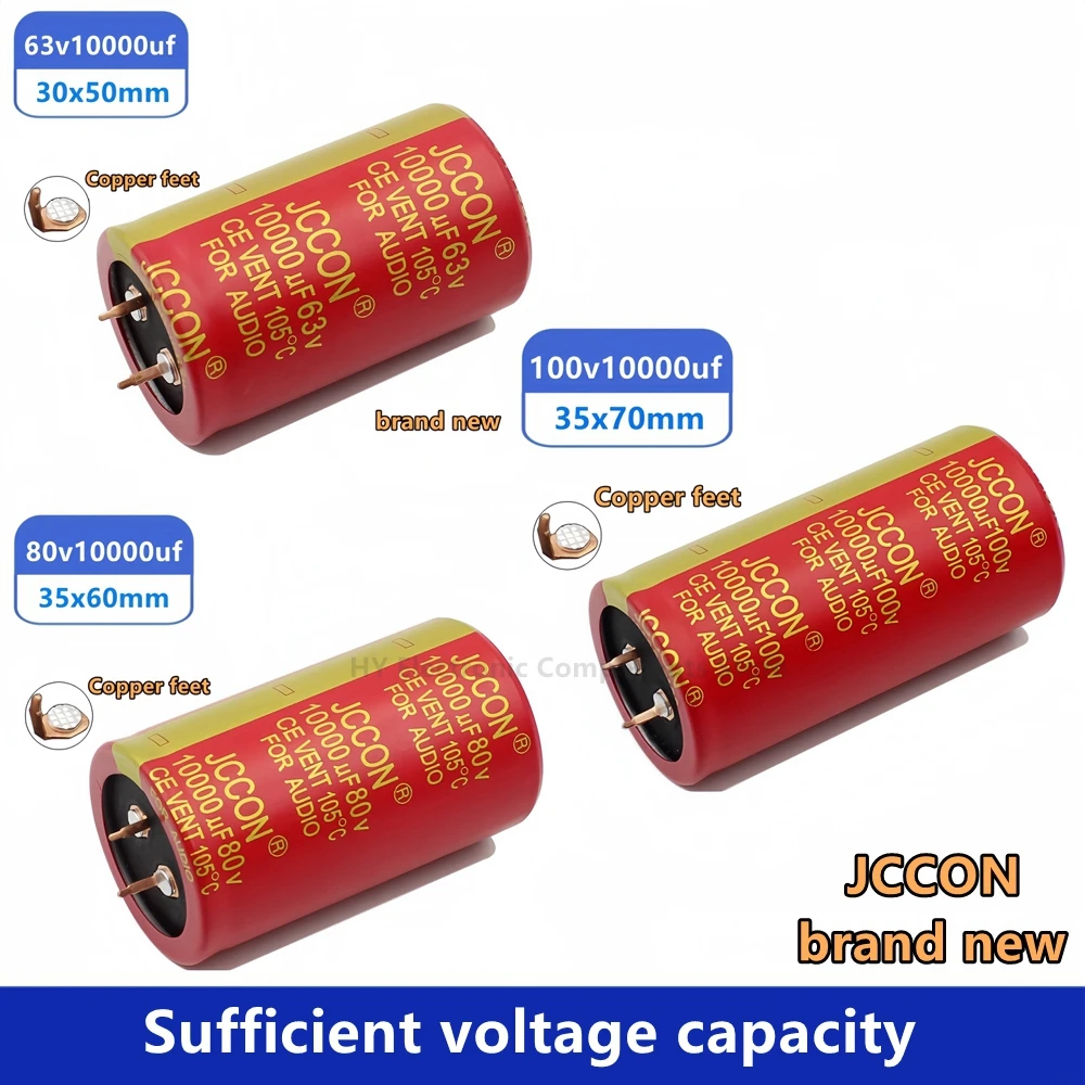 1PCS JCCON 63v10000UF 80v10000uf 100v10000uf Audio Electrolytic Capacitor red robe copper foot high fidelity amplifier low ESR