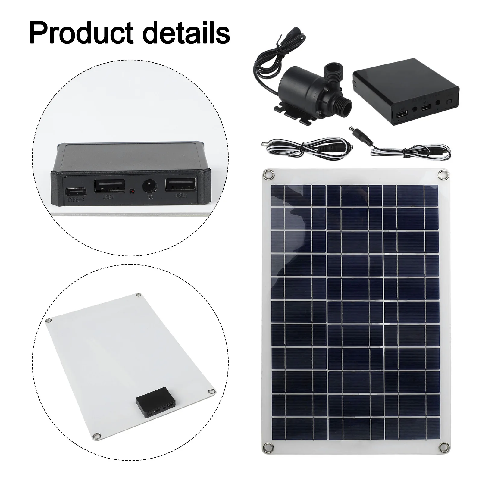 مضخة نافورة شمسية سوداء، نظام نافورة شمسية يدوم طويلاً، دوران المياه، تشغيل منخفض الضوضاء يعمل بالطاقة الشمسية #3