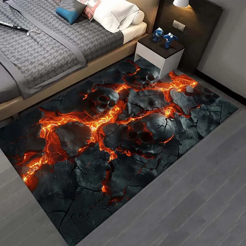 

1pc Lava crack horror skull pattern carpet, crystal velvet fabric, suitable for bedroom living room decoration