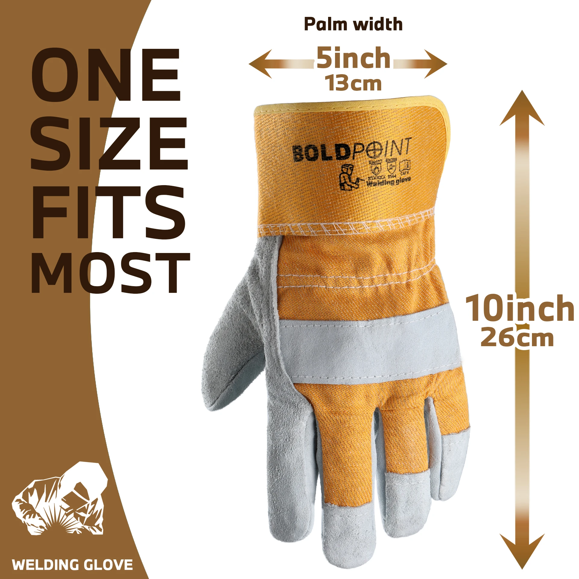 1 Pair BOLDPOINT Large Leather Gloves for Men/Women: Gardening, Welding, Construction, Firm Grip, Durable Cowhide, Cotton Lined