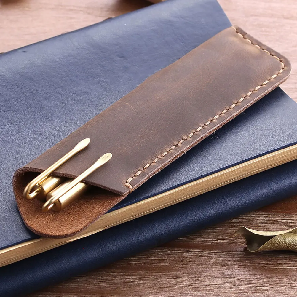 

2 PCS Pencil Case Ballpoint Cases Hand Made Vintage Pouches Cowhide Retro Style Holders Gift Boxes