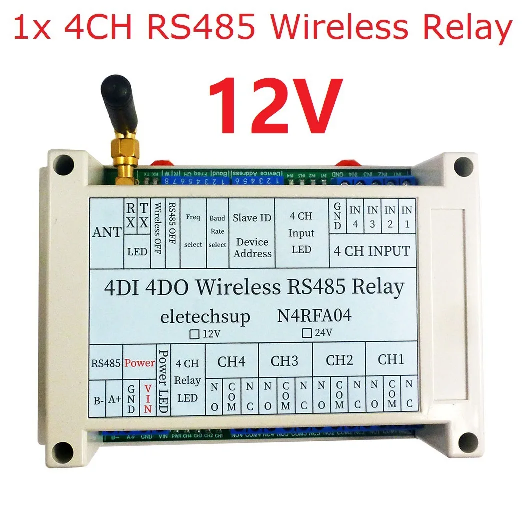 

4-di-do 433M беспроводной 4-канальный модуль реле шины RS485 RF Master-Slave сетевой пульт дистанционного управления IO Swicth плата для ПЛК промышленного оборудования