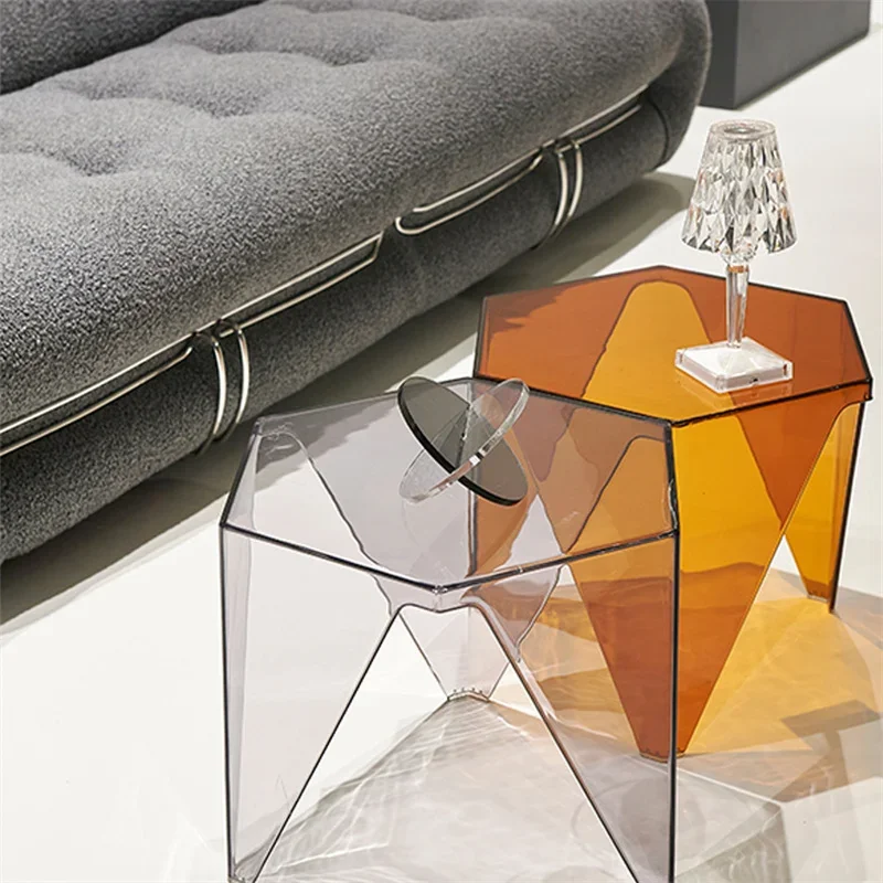 Nordic househol Transparent Acrylic Coffee Table Crystal Creative Living Room Side Table Simple Balcony Hexagonal Table