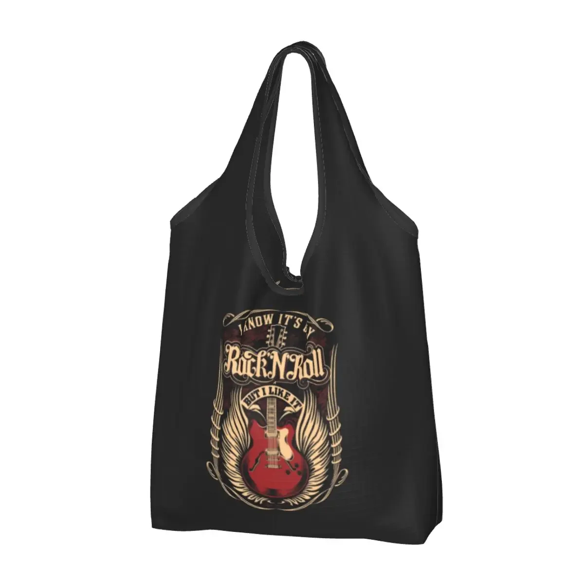 Custom It's Only Rock And Roll Shopping Bag Portable Big Capacity Groceries Guitar Heavy Music Lover Tote Shopper Bags