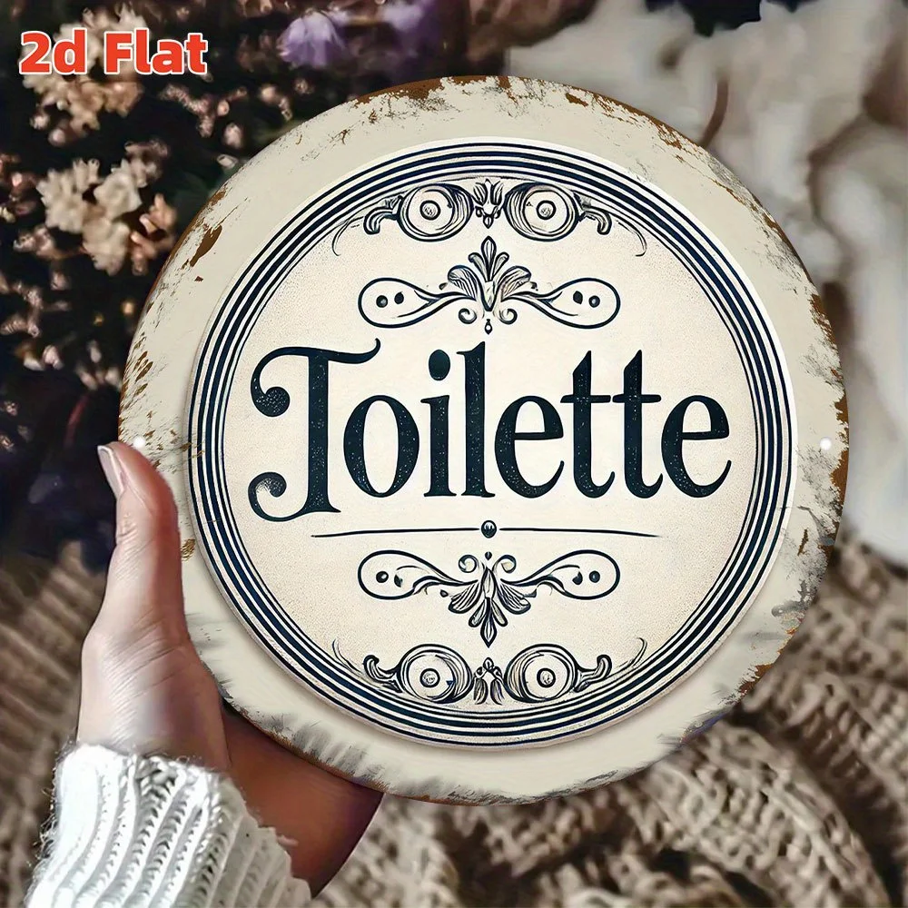 2D Vintage Circular Floral Flat Round Wooden Disc Design Bathroom Sign Unique Creative Gift Vintage Bar Bathroom Decor Toilette