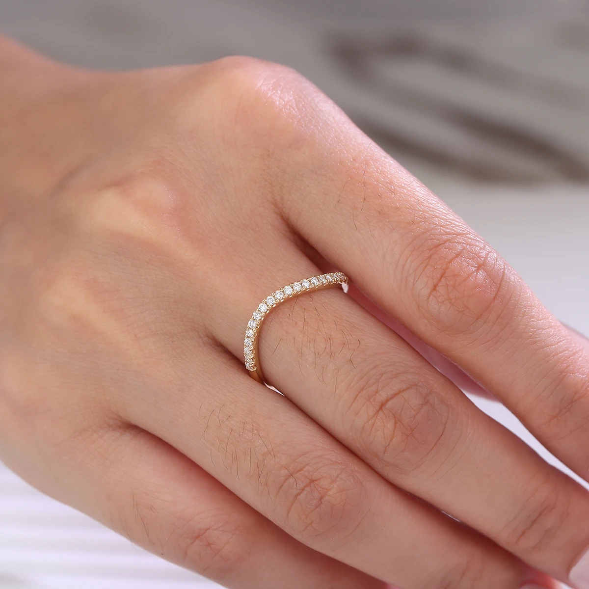 Provence Minimalist Trendy Curved ring Lab diamond Engagement Ring Everyday stacking rings cocktail ring Christmas Jewelry Gifts