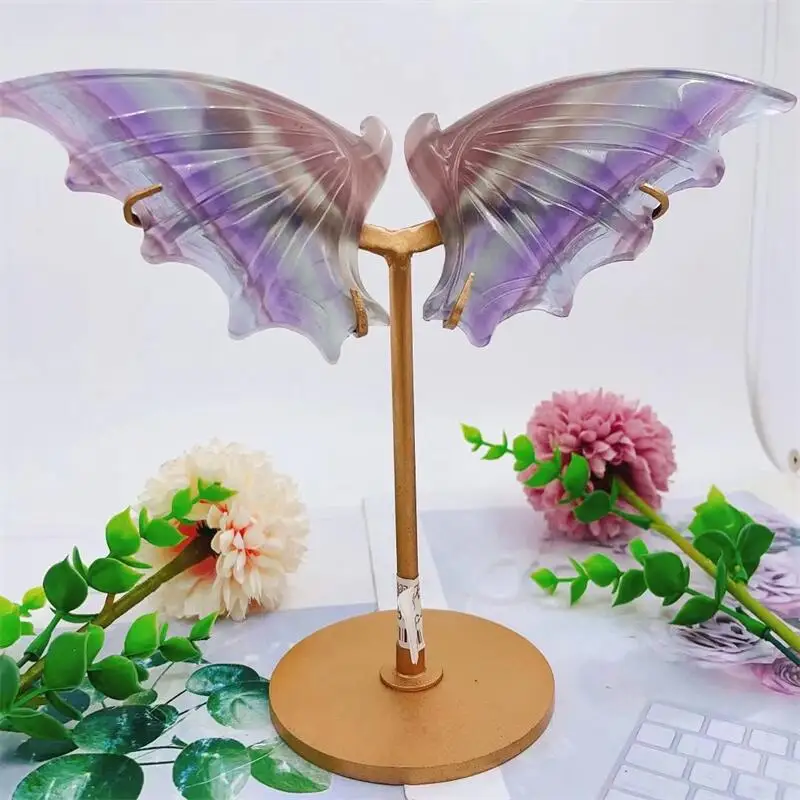 

Natural Fluorite Bat Wings Crystal Animal Carving Crafts Healing Energy Stone Fashion Home Decoration Gift 1pair