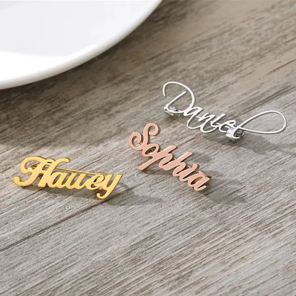 

DHQH New Custom Name/Letter Brooch Personalized Stainless Steel Name Brooch Logo Custom Broochs Women Gift Jewelry Dropshipping