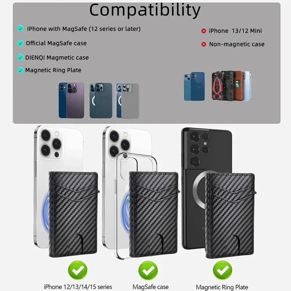 Portable Business Card Holder Magsafe Carbon Fiber Wallet Men Magnetic Card Holder Name Case Mobile Phone Bag Metal Cardholder view 5