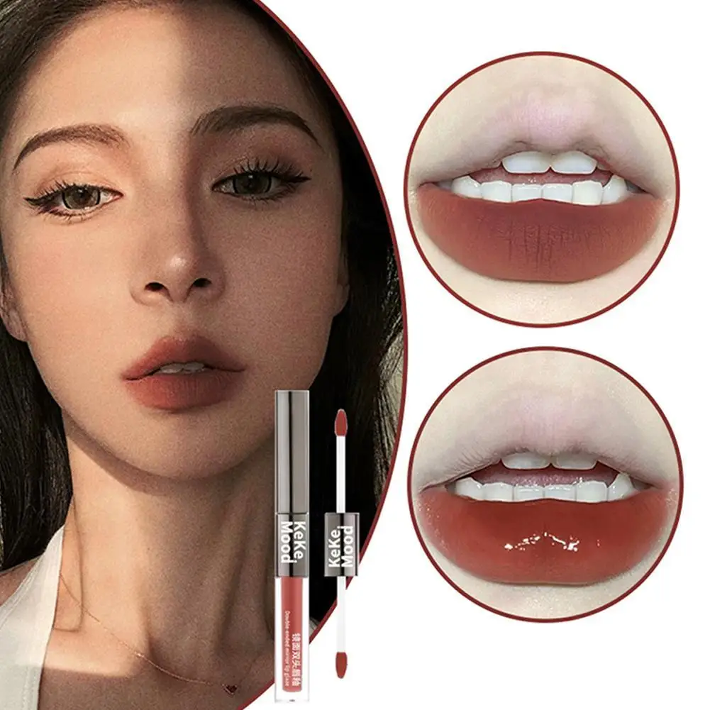 Double Head Lip Glaze Velvet Matte Finish Dual Effect Whitening Lipstick Moisturizing Girl's Heart Machine Lip Slime Cosmetics