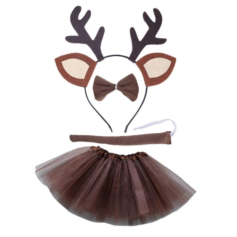 Deer Costume Christmas Party Accessories Plush Reindeer Antler Headband Dress Pretend Outfit for Girl Cosplay Party