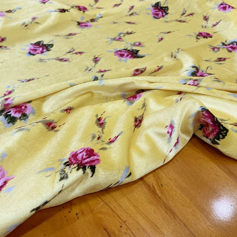 Italian Fashion Brand Velour Printed Fabric Yellow Flower Custom Diy Clothing Design Cloth for Dress Sewing Material Per Meter