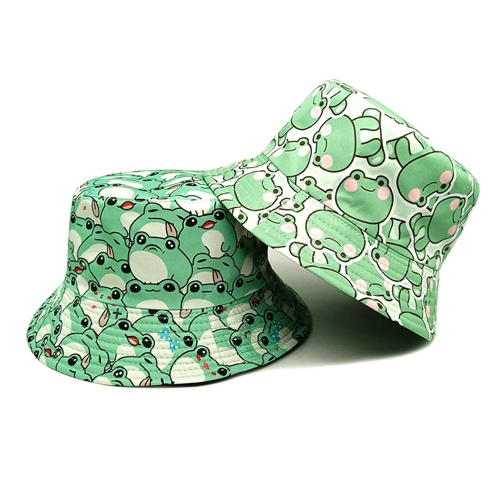 Sombreros de Pescador Reversibles con Lindo Estampado de Rana de Dibujos Animados, Sombreros Panamá, Sombreros de Pescador para el Sol de Verano, Sombreros de Cubo Decorativos para Mujer y Hombre