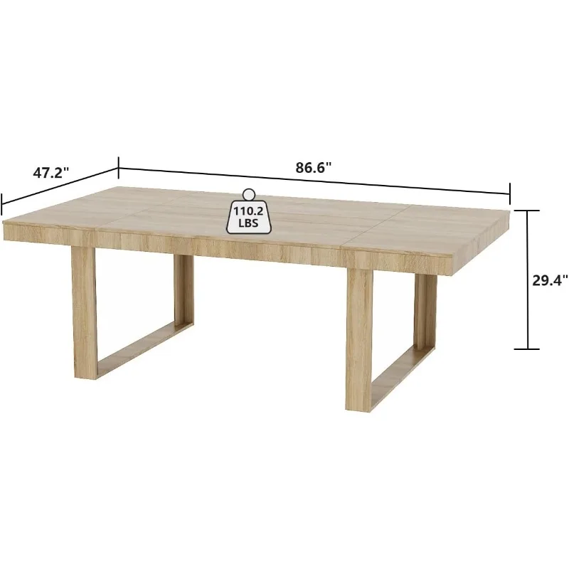 Table à manger pour 8 à 10 personnes, table de cuisine rectangulaire en bois avec dessus épais de 86.6 pouces, table de salle de réunion et de bureau